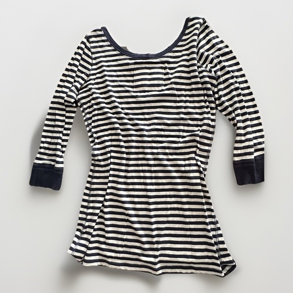 Vintage Y2K Abercrombie & Fitch Striped Scoop Neck Navy Blue Grey Long Sleeve M - Picture 2 of 7